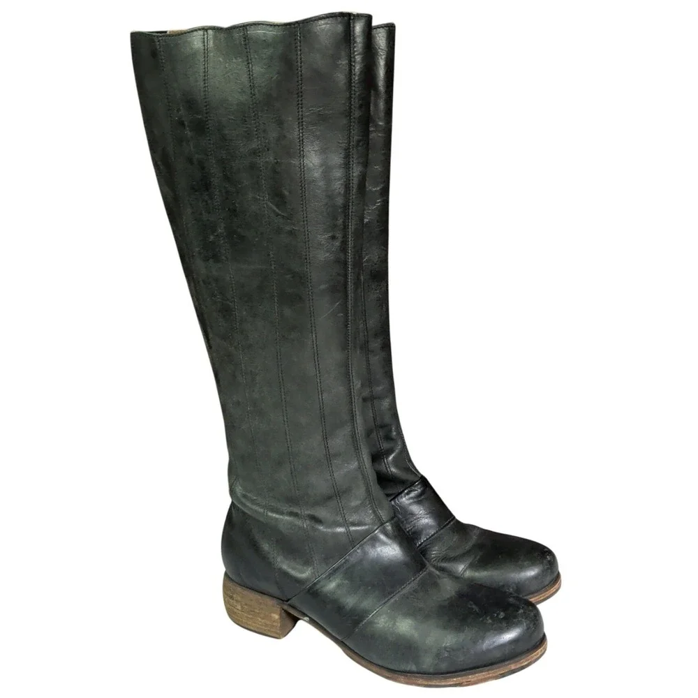 OluKai Kumukahi Tall Boots Womens Size 10 Black Leather Knee High Riding 20227